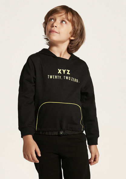 XYZ Printed Hooded Pullover with Long Sleeves and Toggle Detail-Tops-image-1