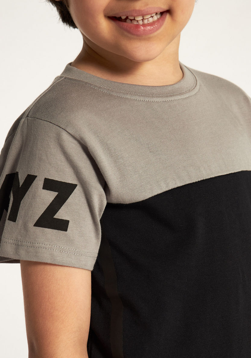 XYZ Printed Crew Neck T-shirt and Elasticated Shorts Set-Clothes Sets-image-3