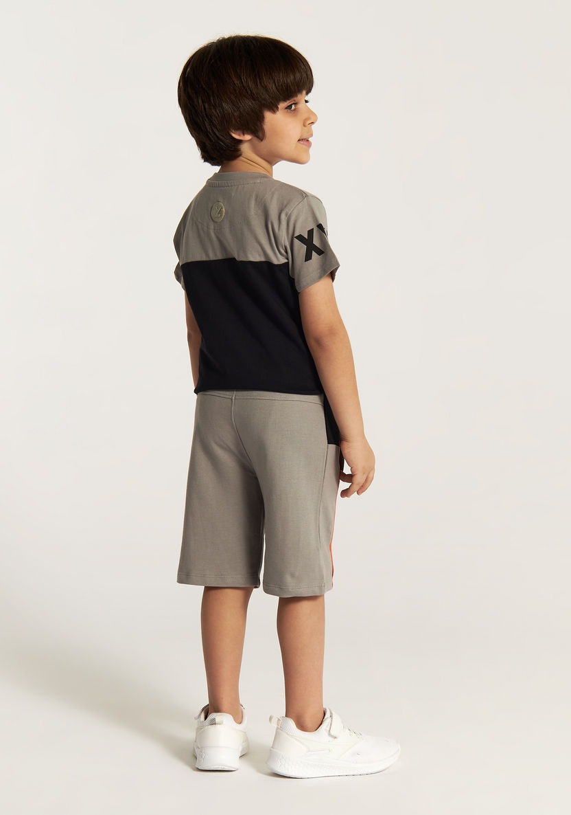 XYZ Printed Crew Neck T-shirt and Elasticated Shorts Set-Clothes Sets-image-4