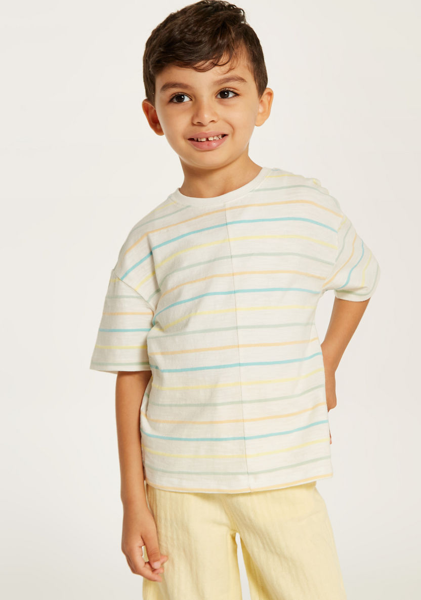 Striped Crew Neck T-shirt with Short Sleeves-T Shirts-image-1