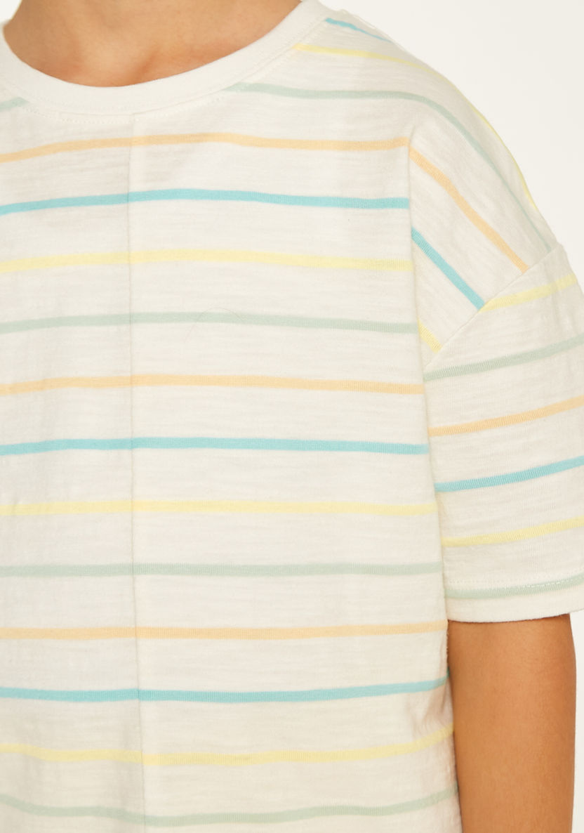 Striped Crew Neck T-shirt with Short Sleeves-T Shirts-image-3