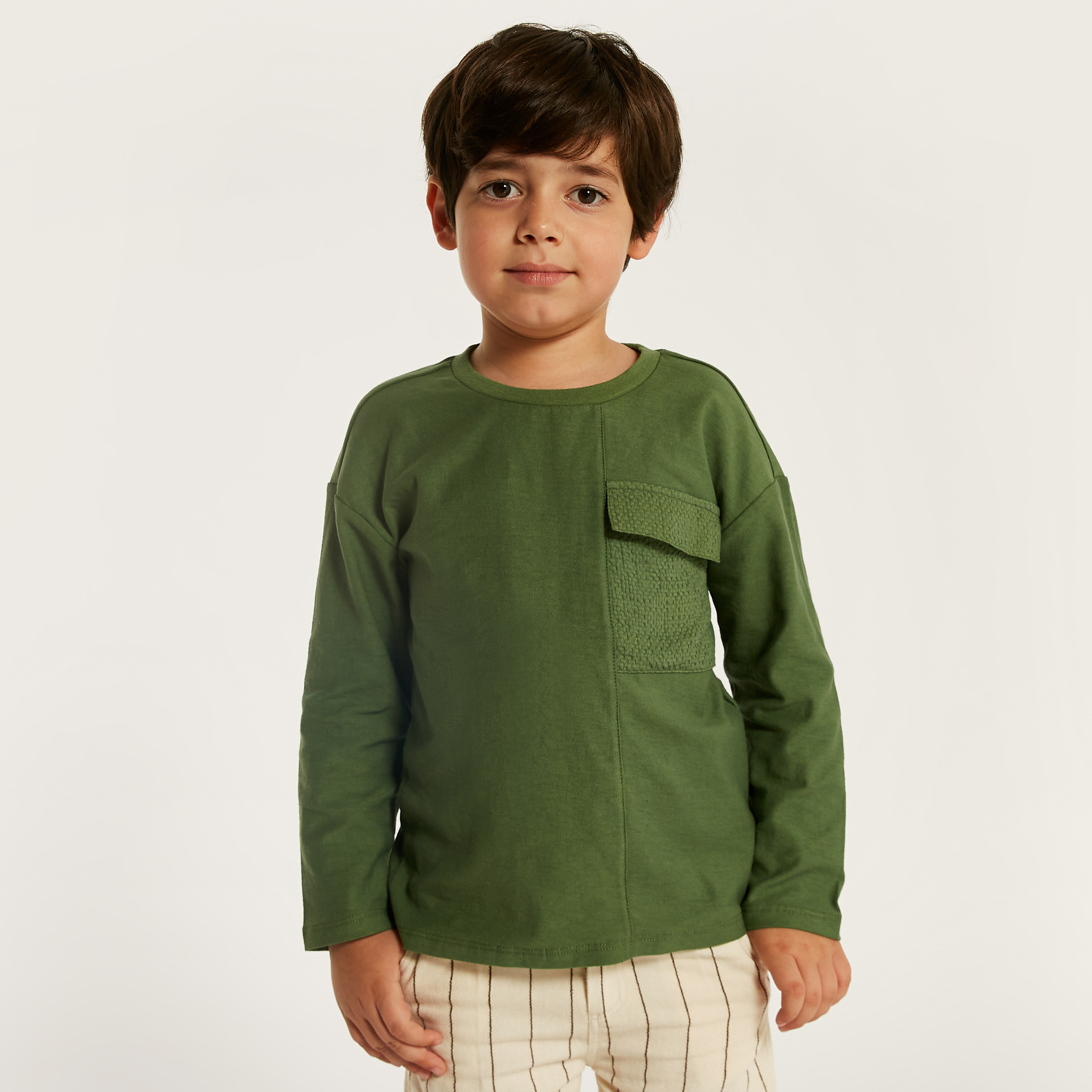 Eligo Solid T-shirt with Long Sleeves and Flap Pocket-boys-clothing-tshirtsandpolos-image-2