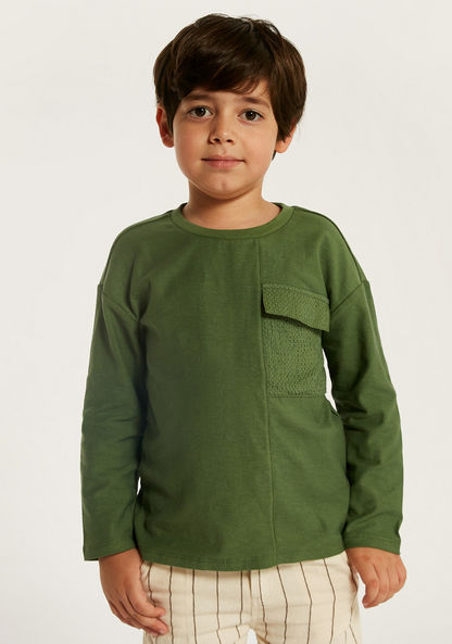Eligo Solid T-shirt with Long Sleeves and Flap Pocket-T Shirts-image-1