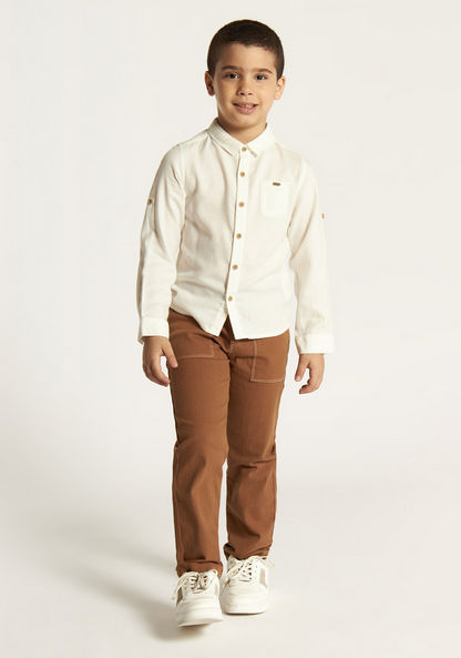 Eligo Solid Shirt with Spread Collar and Long Sleeves
