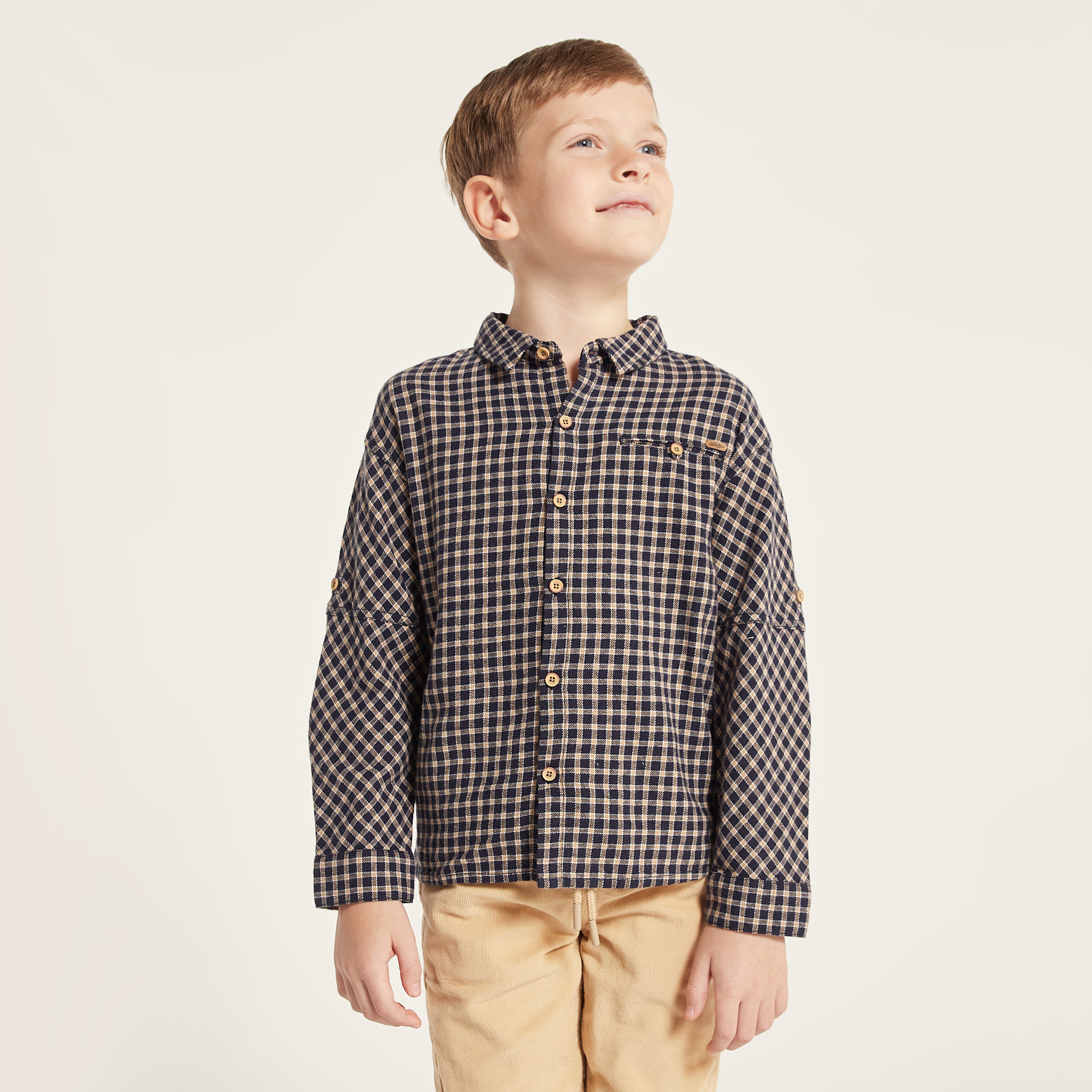 Eligo Checked Shirt with Long Sleeves and Pocket-boys-clothing-shirts-image-2