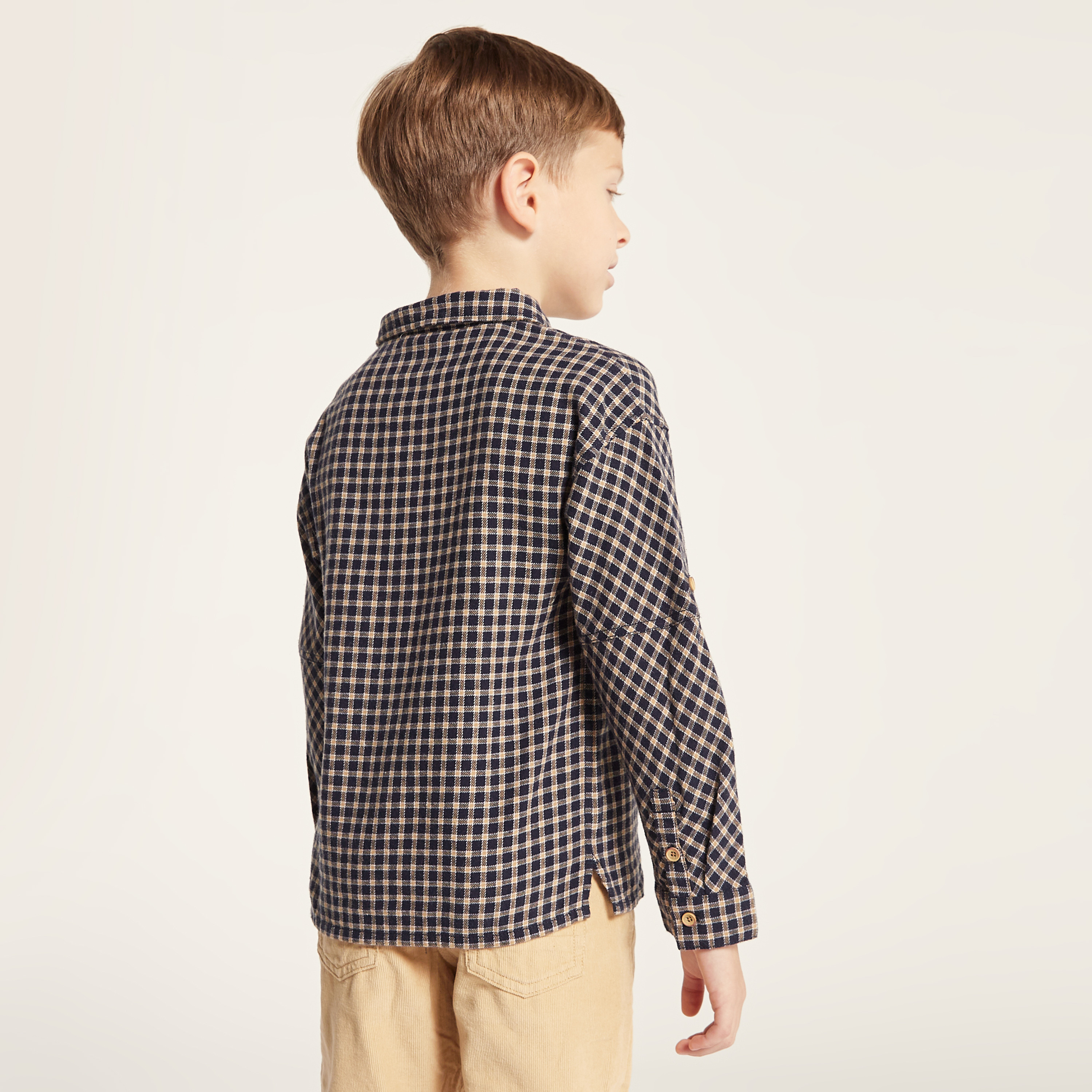 Eligo Checked Shirt with Long Sleeves and Pocket-boys-clothing-shirts-image-4