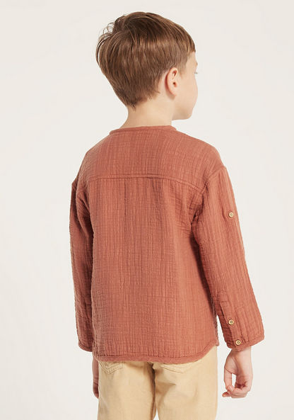 Eligo Textured Henley Neck Shirt with Long Sleeves and Pockets