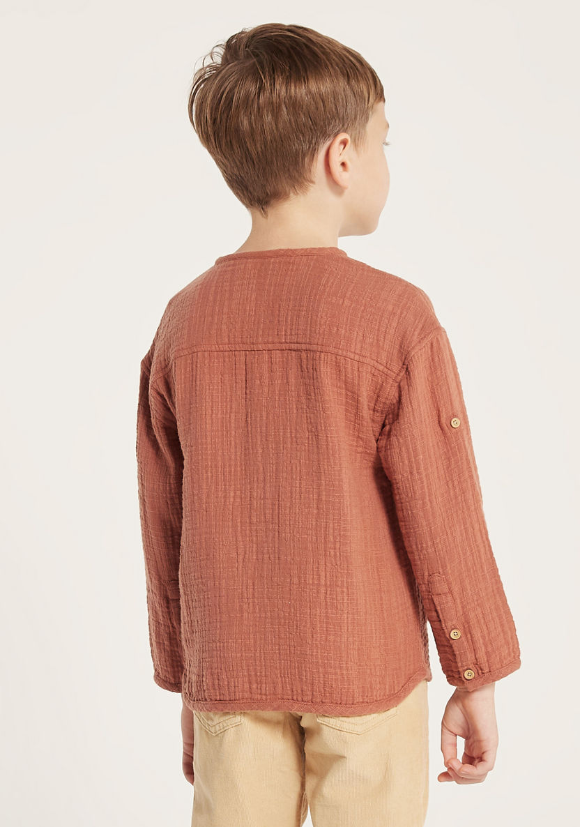 Eligo Textured Henley Neck Shirt with Long Sleeves and Pockets-Shirts-image-3