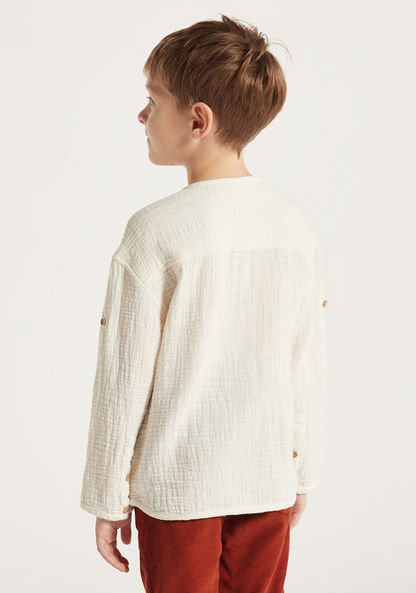 Eligo Textured Henley Neck Shirt with Long Sleeves and Pockets-Shirts-image-3