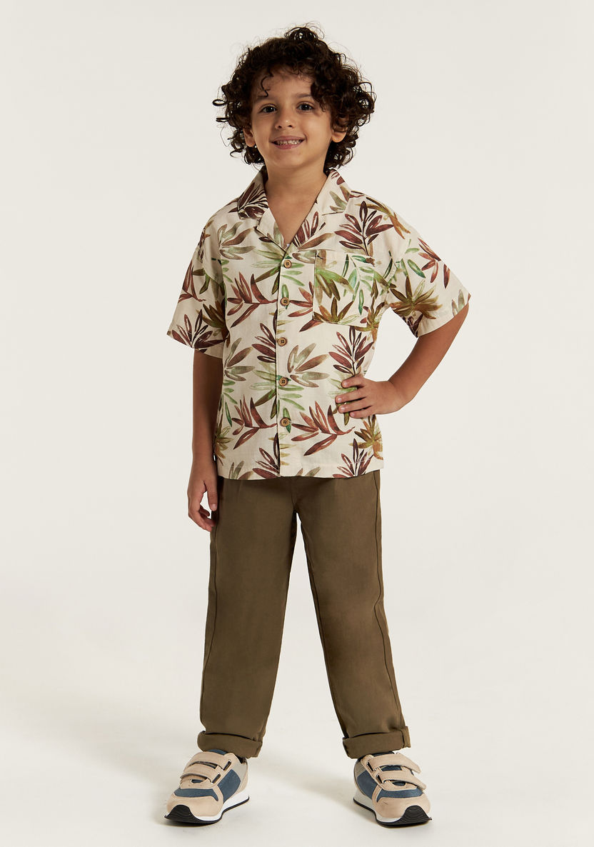 Eligo Printed Short Sleeve Shirt with Camp Collar and Pocket-Shirts-image-1