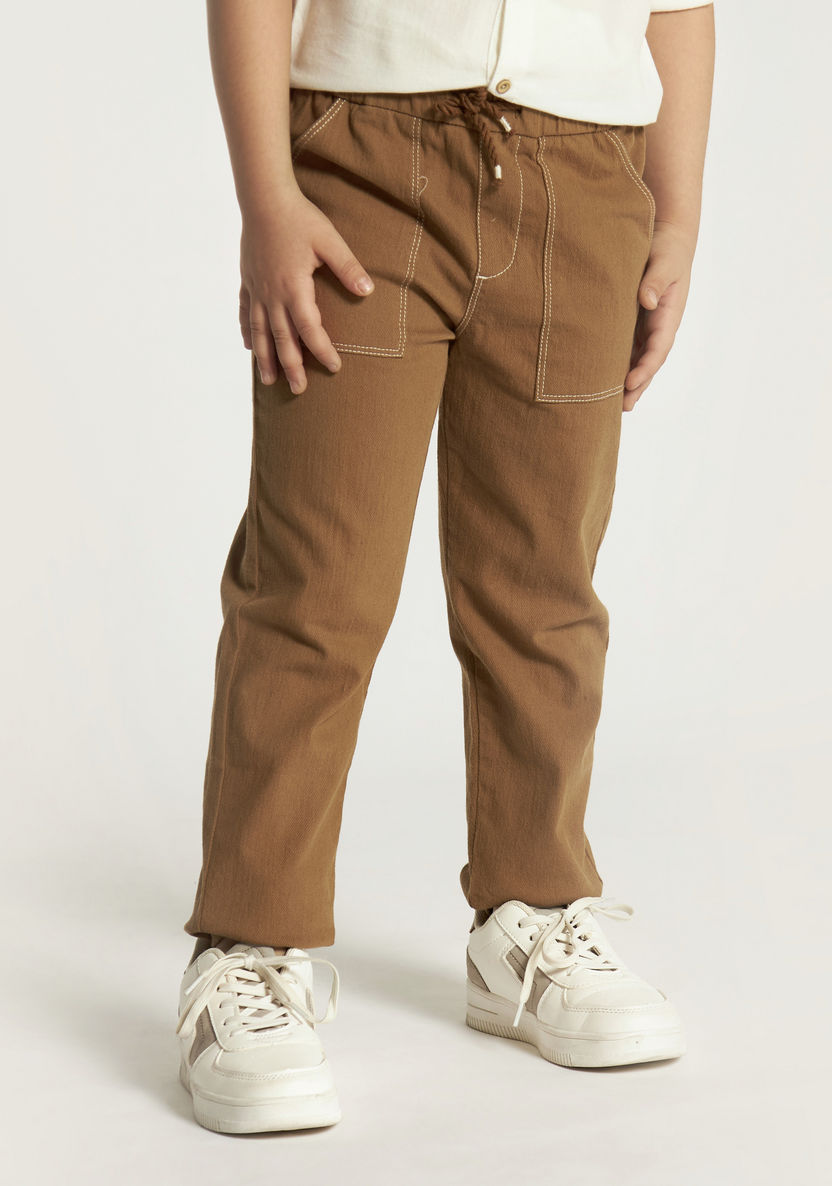 Eligo Solid Pants with Drawstring Closure and Pockets-Pants-image-2