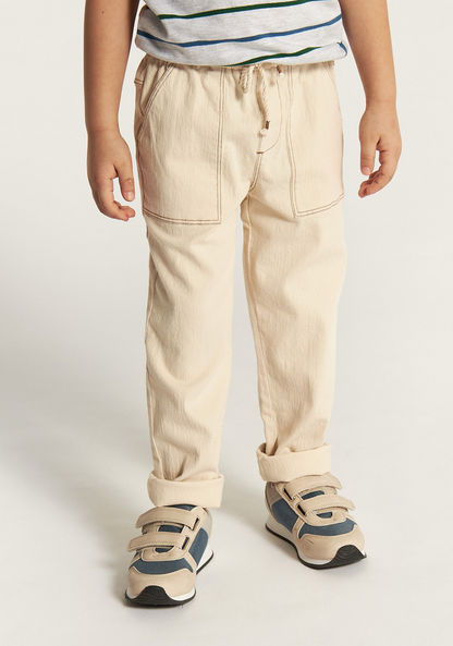 Eligo Solid Mid-Rise Pants with Pockets and Drawstring Closure-Pants-image-1