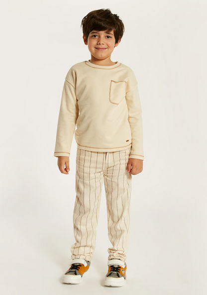 Eligo Striped Pants with Button Closure and Pockets-Pants-image-1