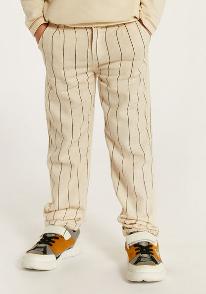 Eligo Striped Pants with Button Closure and Pockets-Pants-image-0