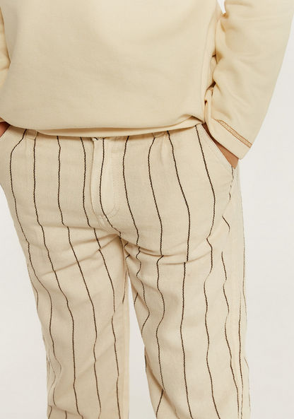 Eligo Striped Pants with Button Closure and Pockets-Pants-image-2
