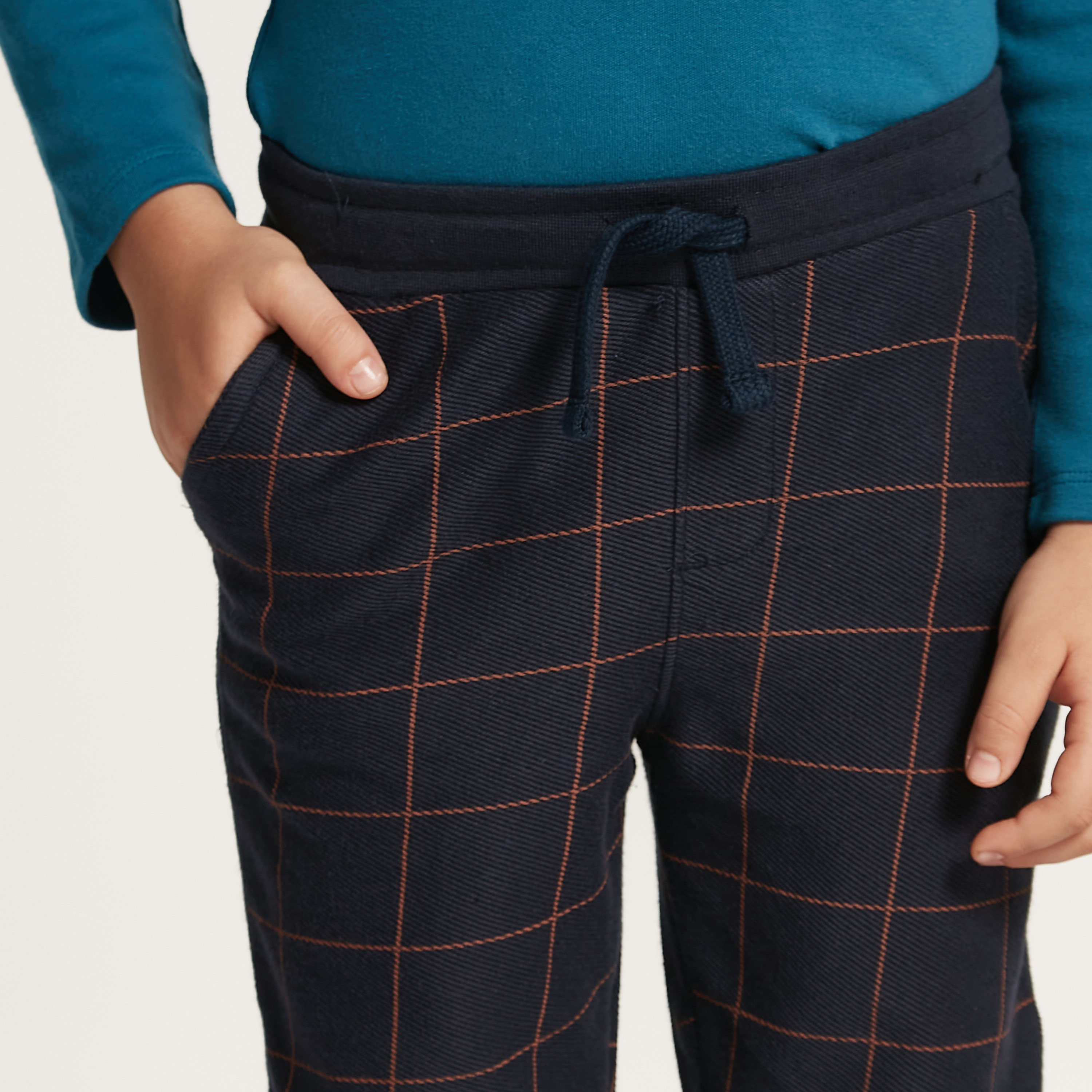 Eligo Checked Joggers with Drawstring Closure and Pockets-boys-clothing-bottoms-joggersandtrackpants-image-3