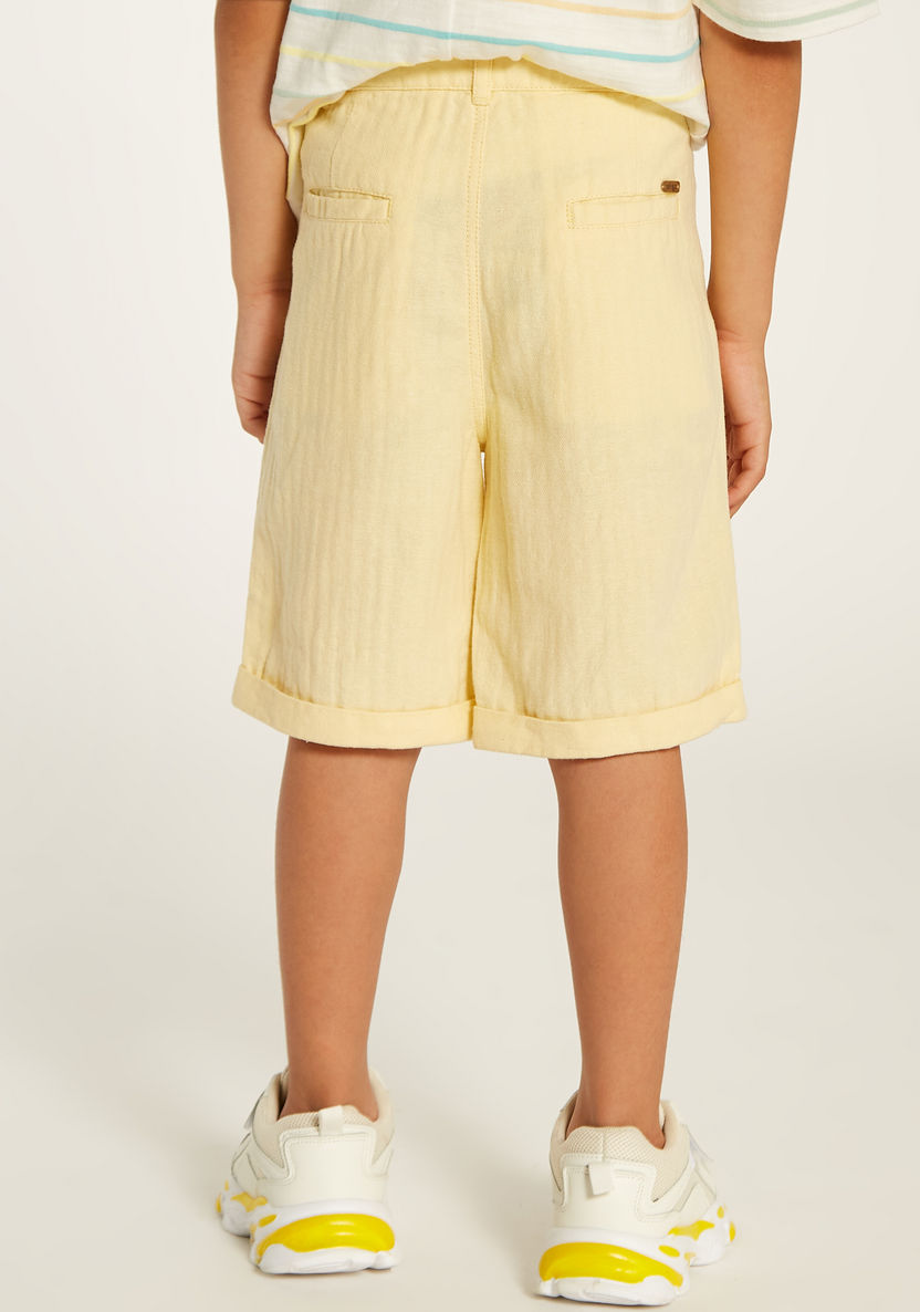 Textured Mid-Rise Shorts with Button Closure and Pockets-Shorts-image-2