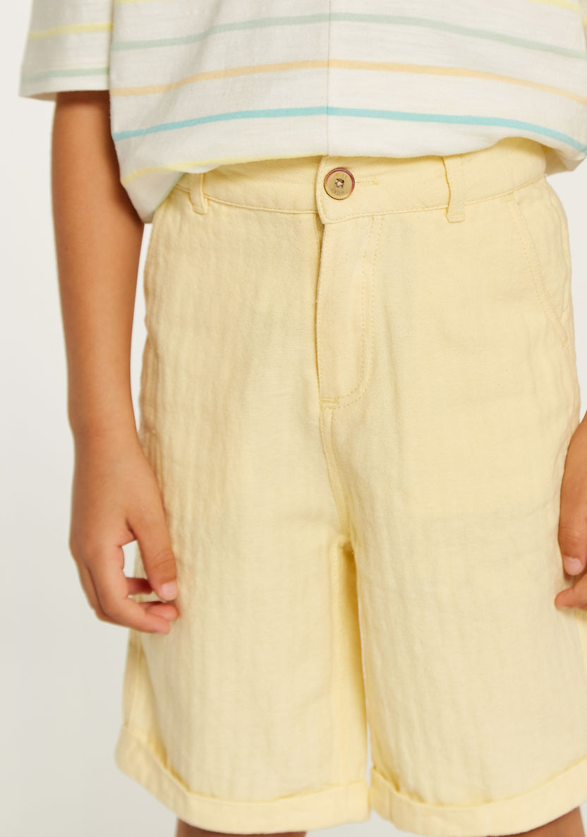 Textured Mid-Rise Shorts with Button Closure and Pockets-Shorts-image-3