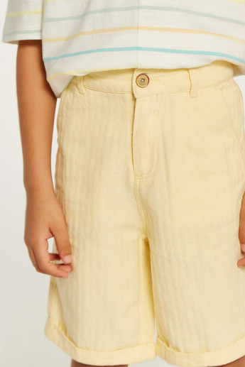 Textured Mid-Rise Shorts with Button Closure and Pockets