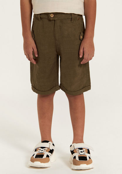 Eligo Solid Shorts with Button Closure and Pockets-Shorts-image-1