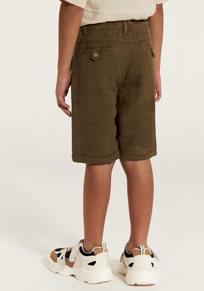 Eligo Solid Shorts with Button Closure and Pockets-Shorts-image-3