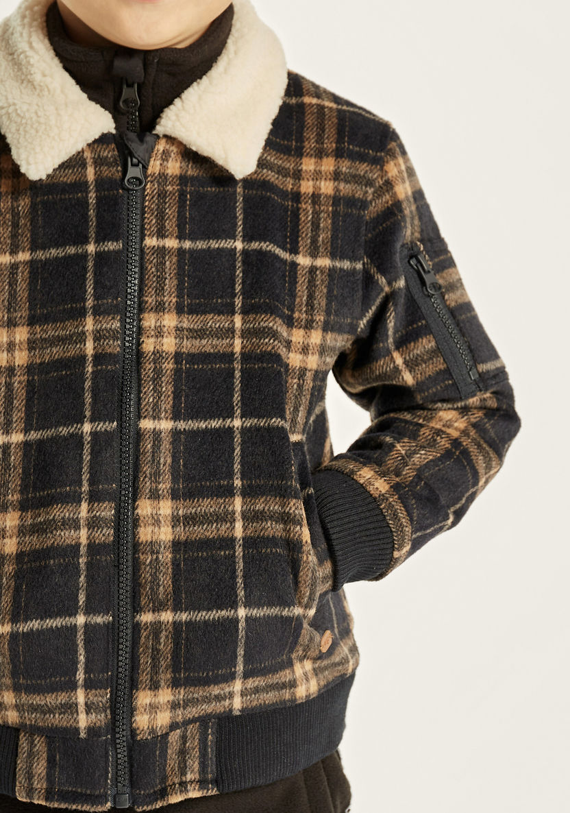 Eligo Checked Zip Through Jacket with Collar and Pockets-Coats and Jackets-image-2