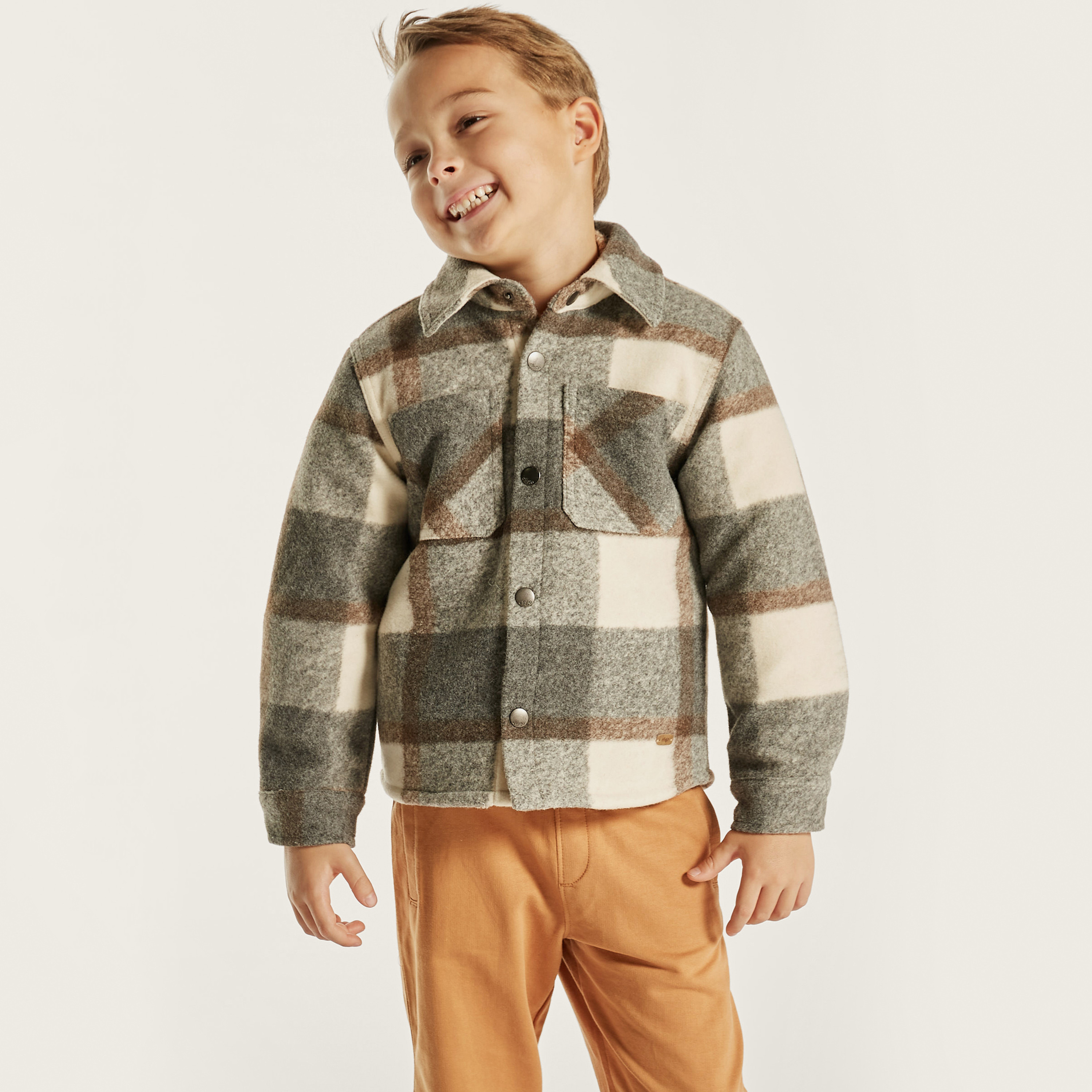 Eligo Checked Jacket with Pockets and Snap Button Closure-boys-clothing-jacketsandcoats-image-1