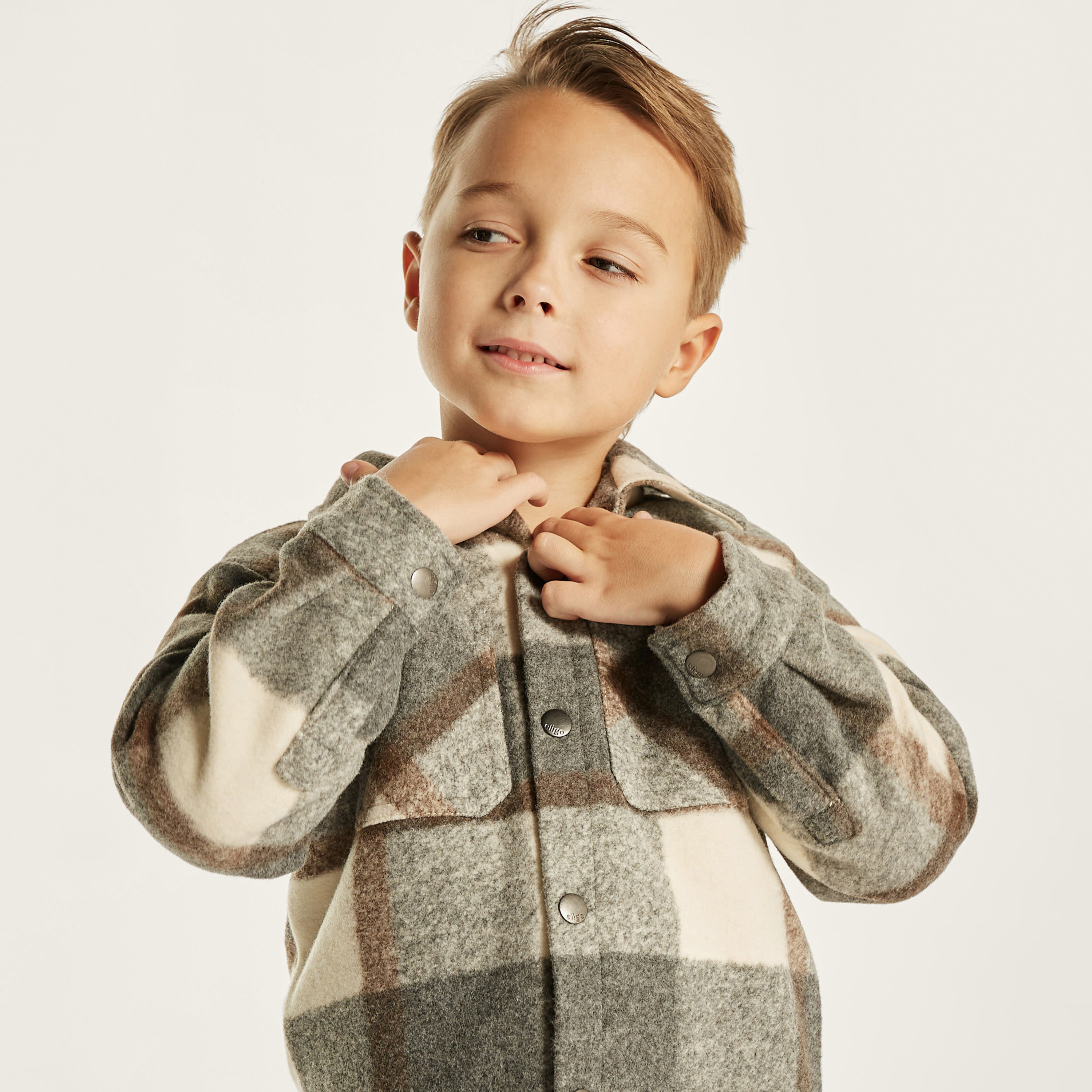 Eligo Checked Jacket with Pockets and Snap Button Closure-boys-clothing-jacketsandcoats-image-3