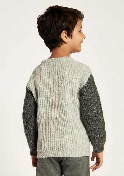 Eligo Colourblock Long Sleeves Sweater with Round Neck and Pocket