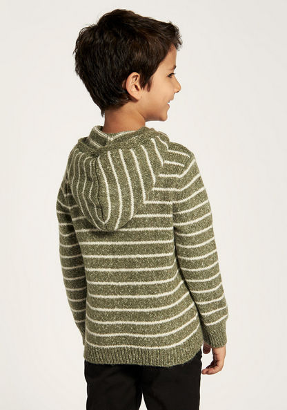 Eligo Striped Long Sleeves Sweater with Hood and Pocket
