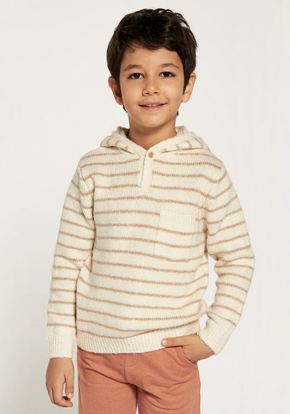Eligo Striped Long Sleeves Sweater with Hood and Pocket-Sweaters and Cardigans-image-1
