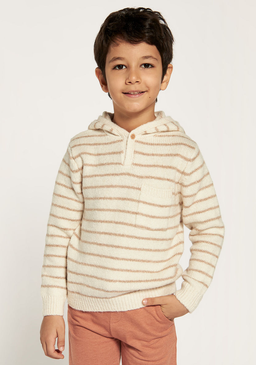 Eligo Striped Long Sleeves Sweater with Hood and Pocket-Sweaters and Cardigans-image-1
