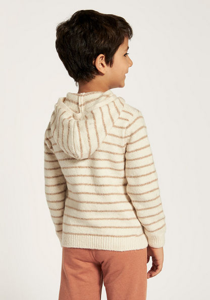Eligo Striped Long Sleeves Sweater with Hood and Pocket-Sweaters and Cardigans-image-3