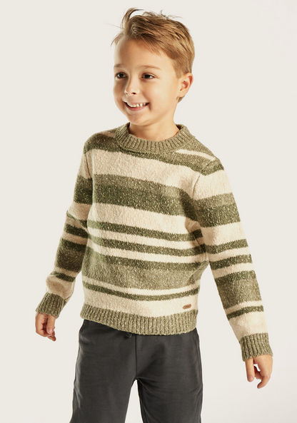 Eligo Striped Crew Neck Pullover with Long Sleeves-Sweaters and Cardigans-image-0