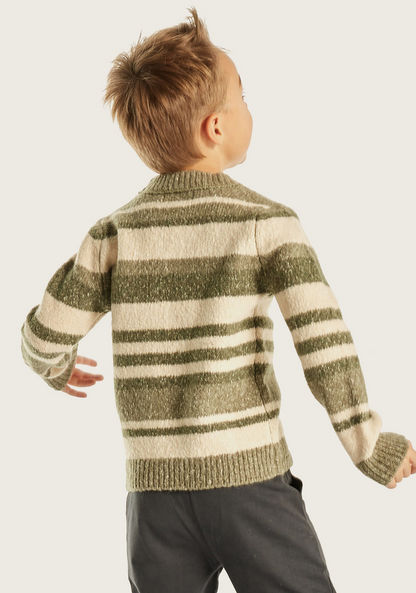 Eligo Striped Crew Neck Pullover with Long Sleeves-Sweaters and Cardigans-image-3
