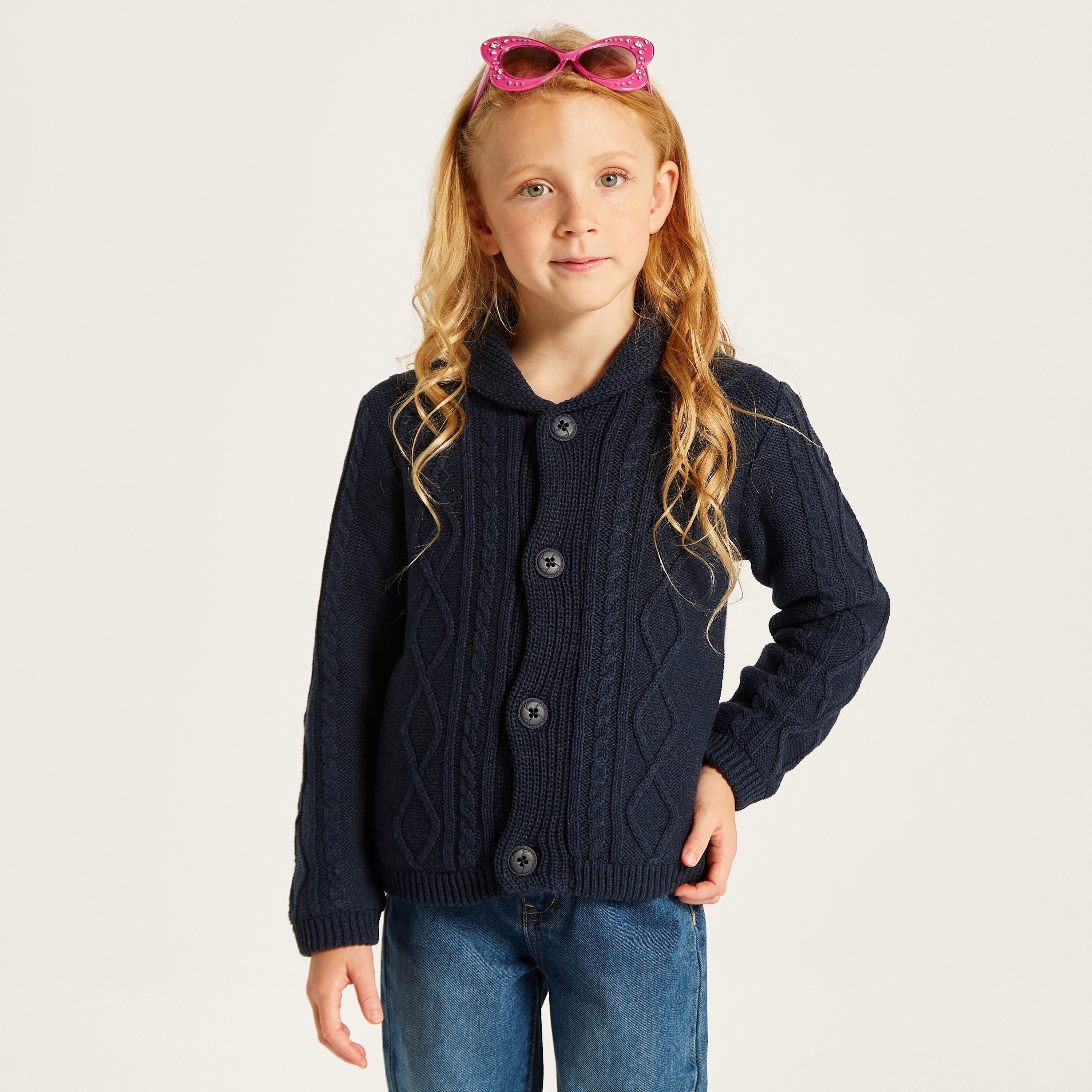 Eligo Textured Cardigan with Long Sleeves and Button Closure-girls-clothing-jumpersandcardigans-image-2