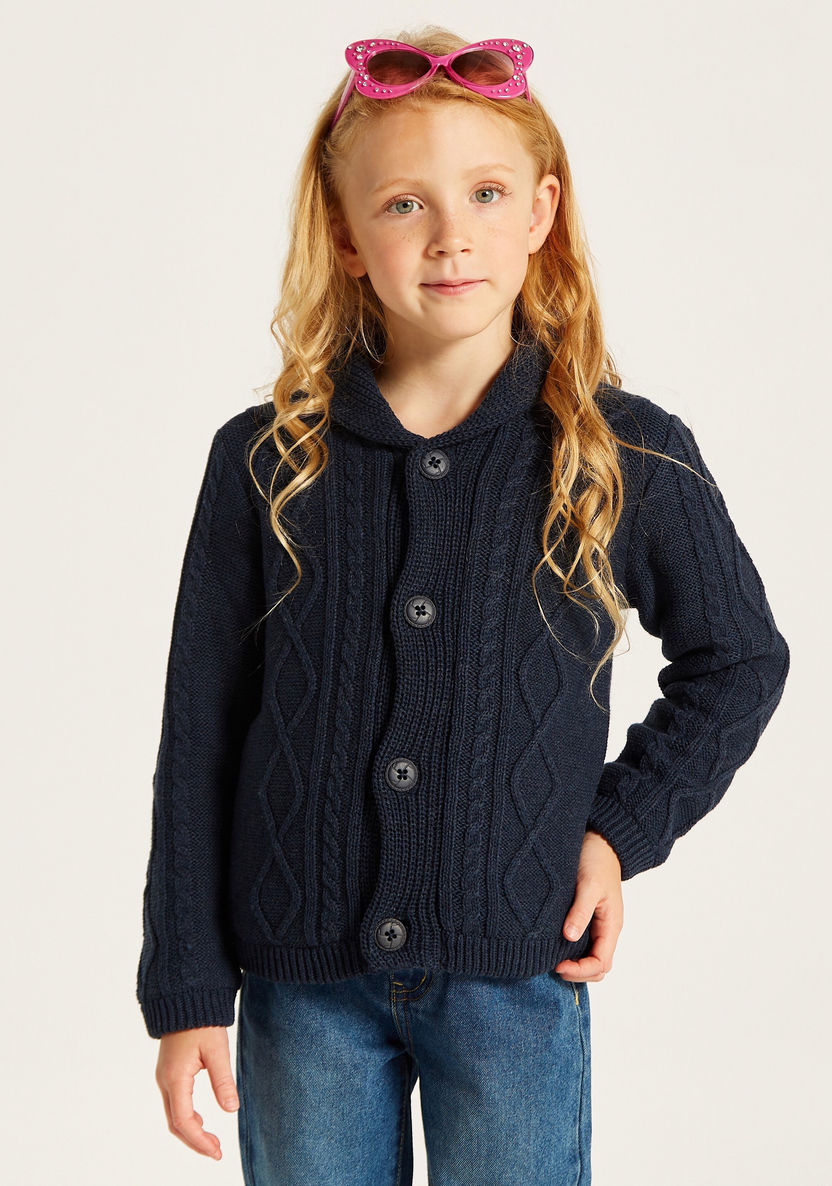 Eligo Textured Cardigan with Long Sleeves and Button Closure-Sweaters and Cardigans-image-1