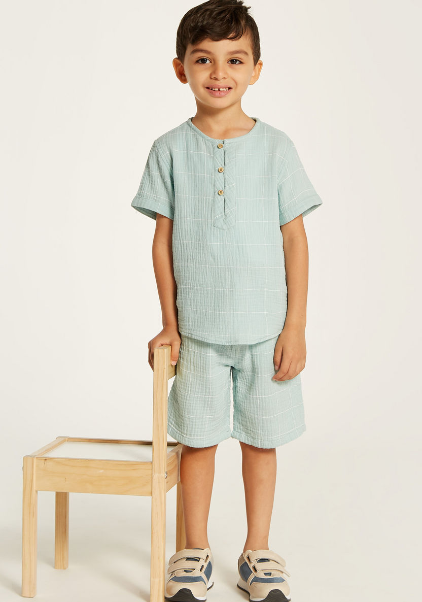 Checked Crew Neckline T-shirt and Mid-Rise Shorts Set-Clothes Sets-image-0