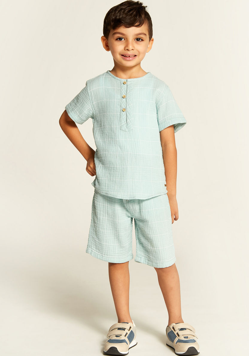 Checked Crew Neckline T-shirt and Mid-Rise Shorts Set-Clothes Sets-image-2