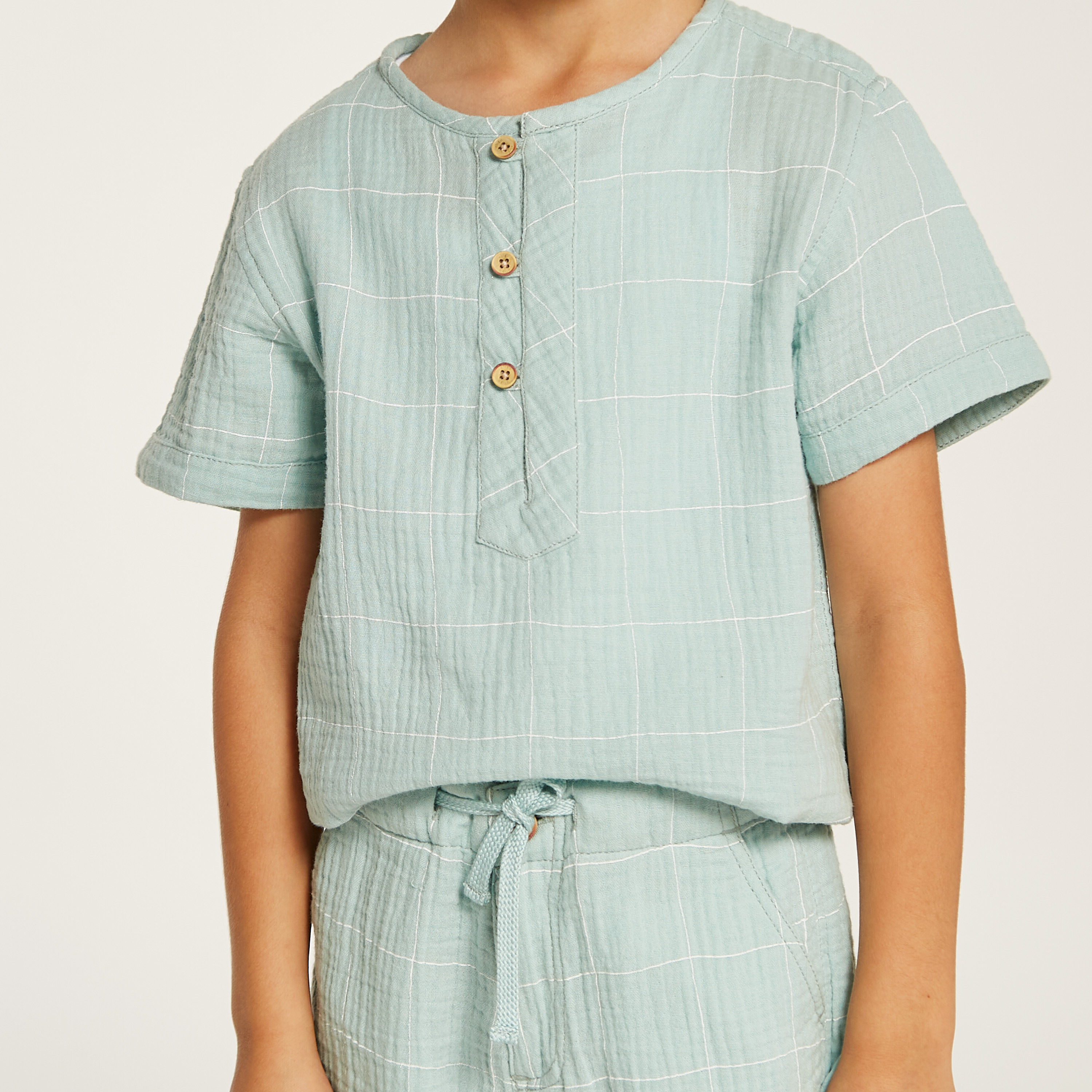 Eligo Checked Crew Neckline T-shirt and Mid-Rise Shorts Set-boys-clothing-setsandcoords-image-4