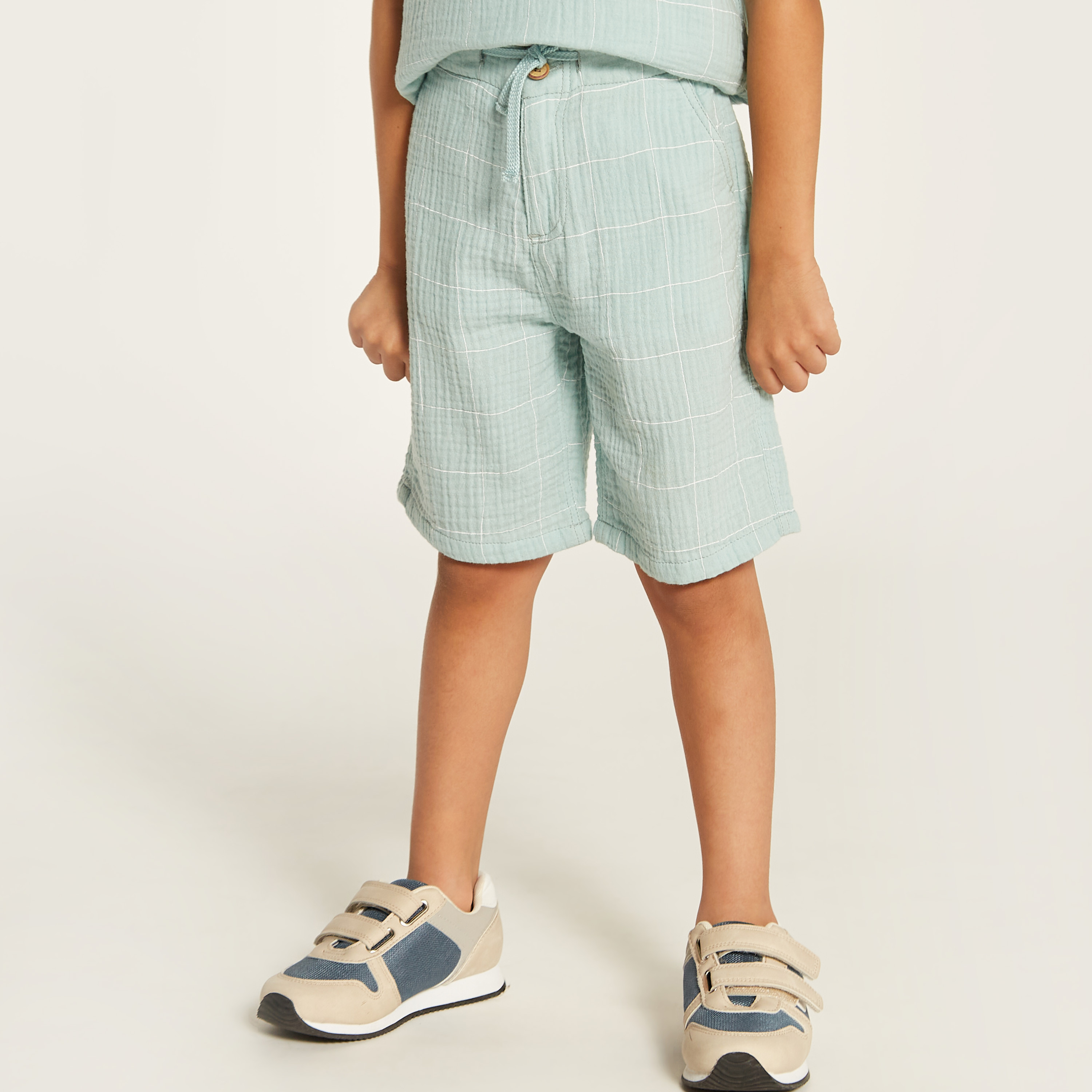 Eligo Checked Crew Neckline T-shirt and Mid-Rise Shorts Set-boys-clothing-setsandcoords-image-5