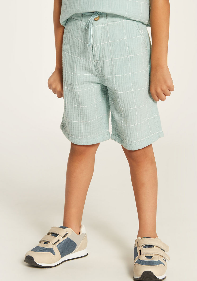 Checked Crew Neckline T-shirt and Mid-Rise Shorts Set-Clothes Sets-image-4