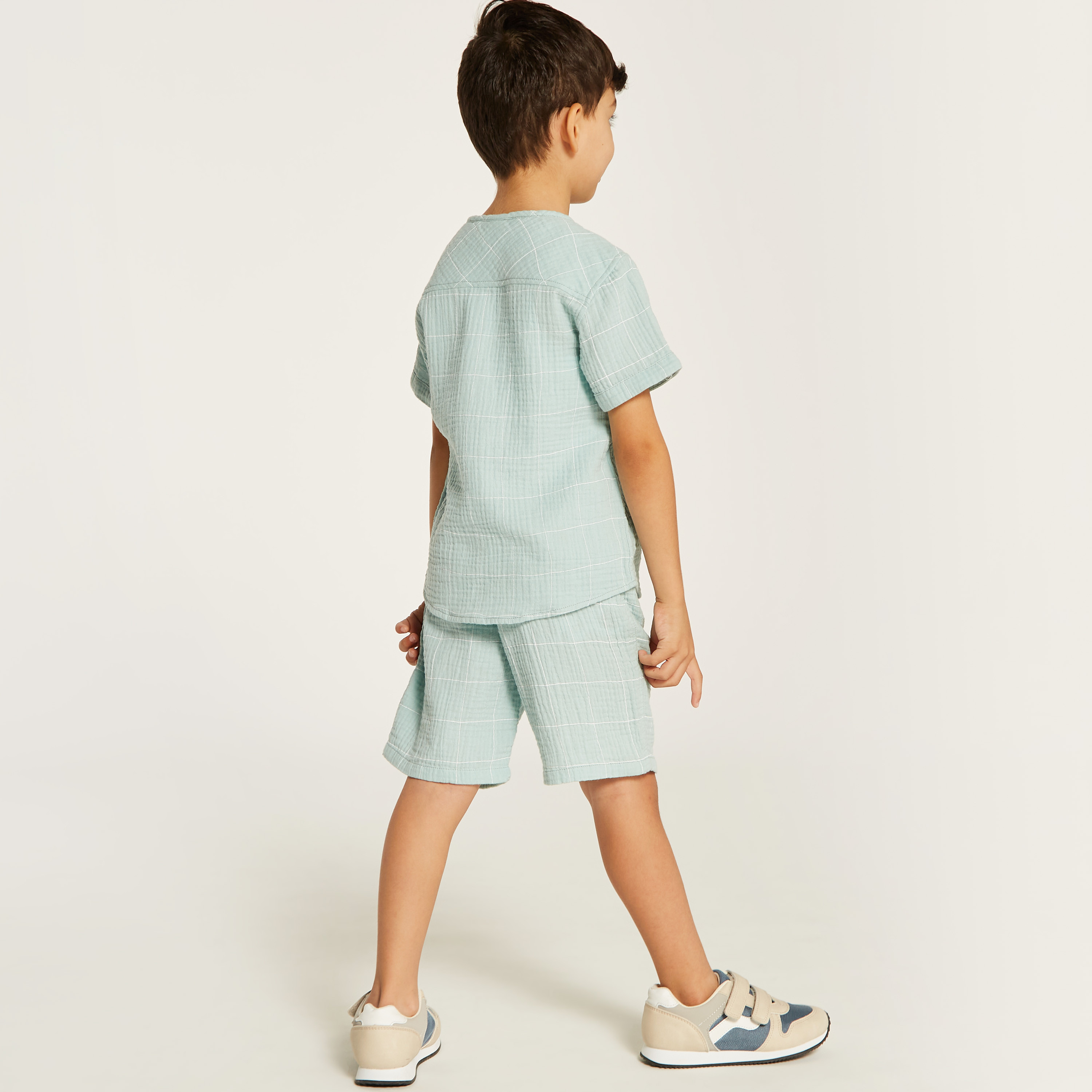 Eligo Checked Crew Neckline T-shirt and Mid-Rise Shorts Set-boys-clothing-setsandcoords-image-6