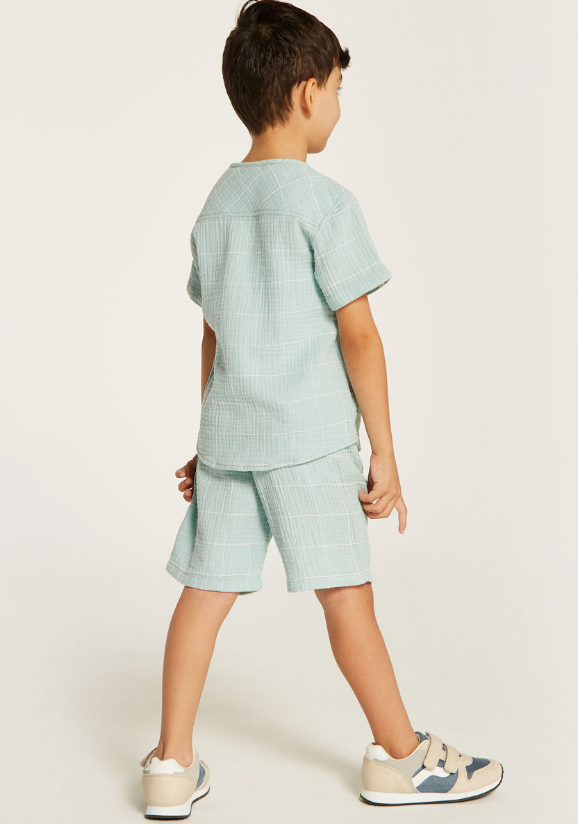 Checked Crew Neckline T-shirt and Mid-Rise Shorts Set-Clothes Sets-image-5