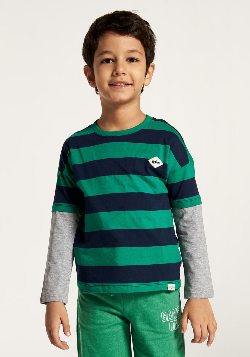 Lee Cooper Striped Crew Neck T-shirt with Doctor Sleeves-T Shirts-image-1