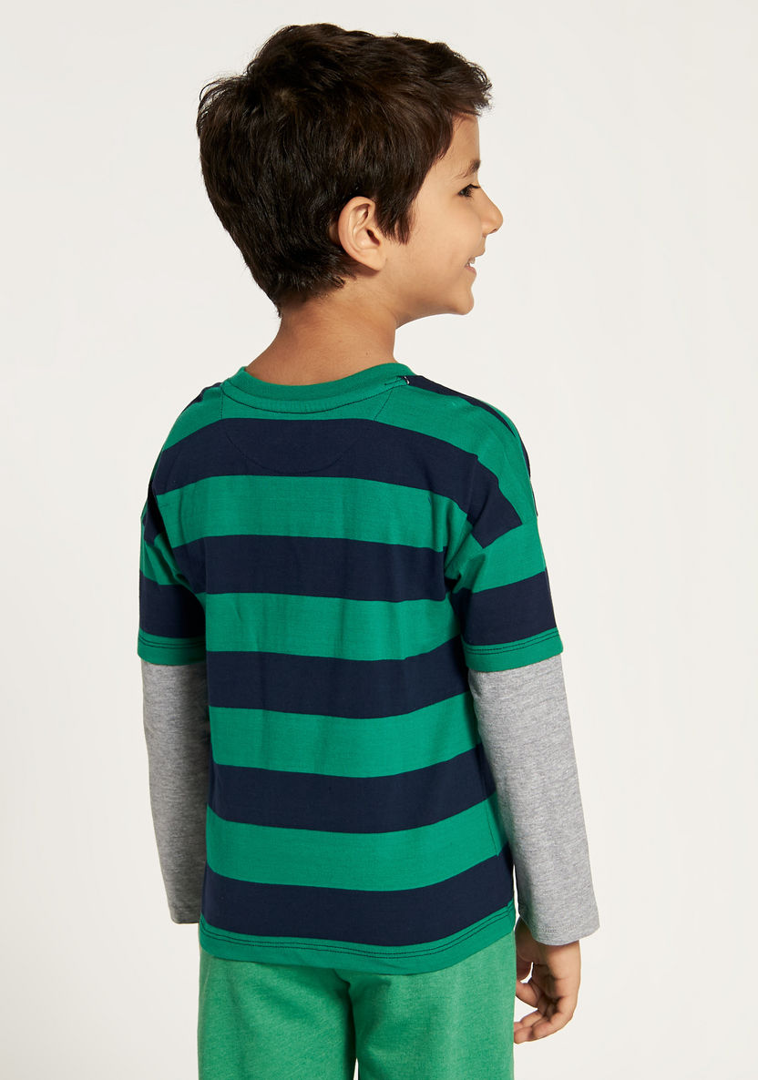 Lee Cooper Striped Crew Neck T-shirt with Doctor Sleeves-T Shirts-image-3
