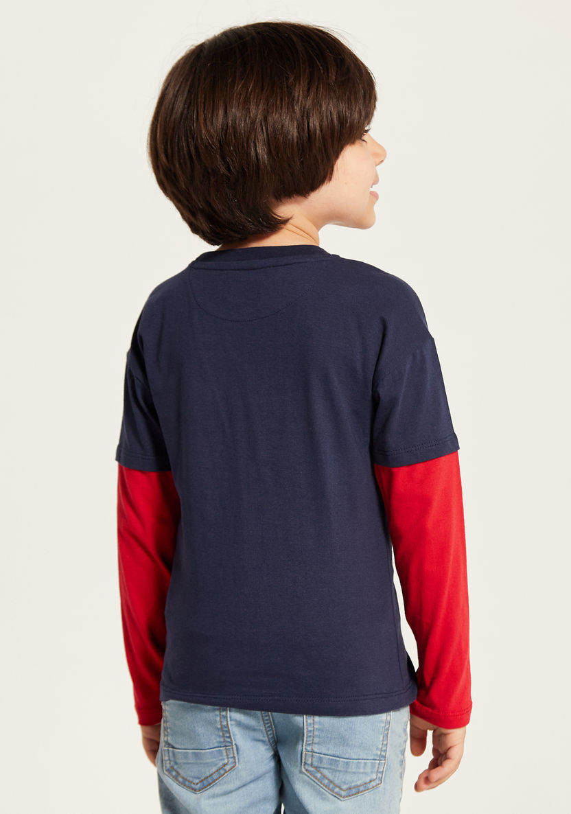 Lee Cooper Printed T-shirt with Crew Neck and Long Sleeves-T Shirts-image-3