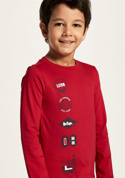 Lee Cooper Graphic Print T-shirt with Long Sleeves and Crew Neck