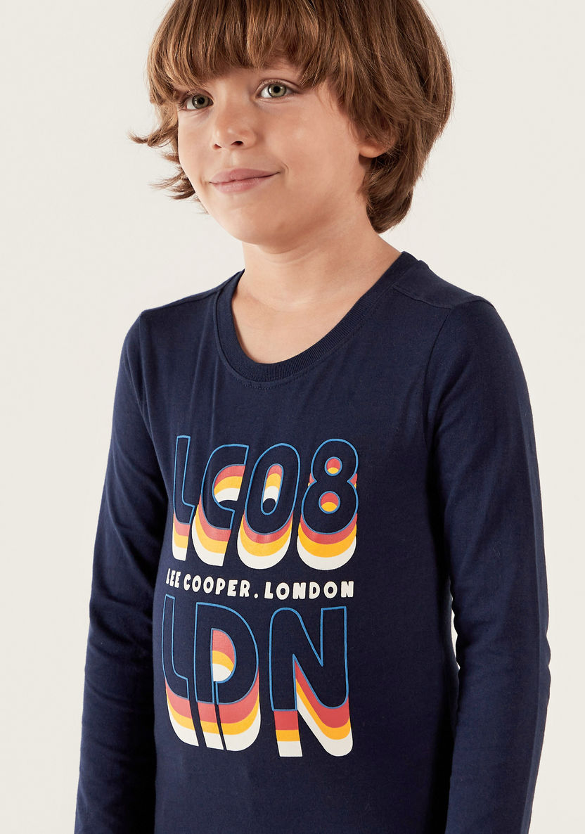 Lee Cooper Printed Crew Neck T-shirt with Long Sleeves-T Shirts-image-2