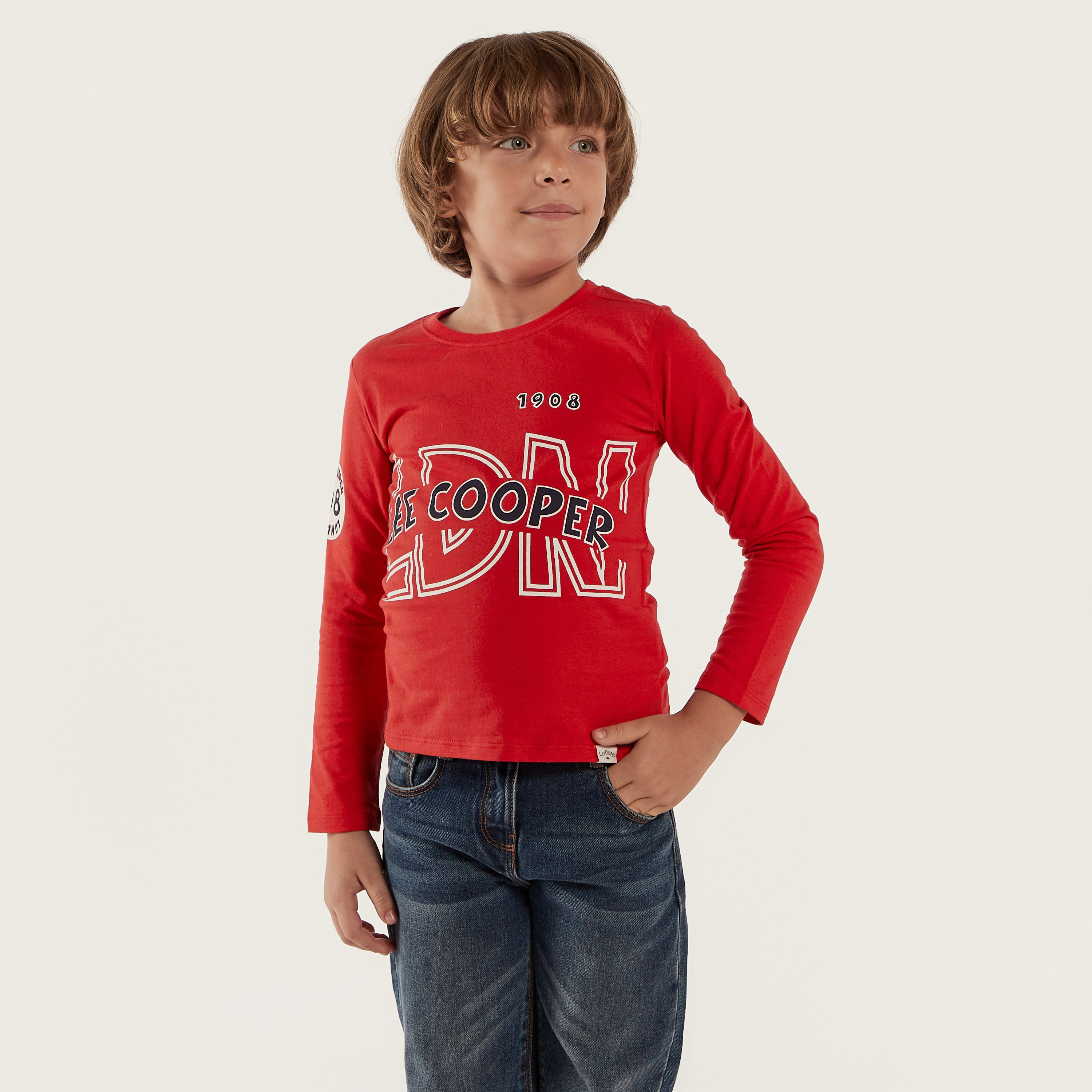 Lee Cooper Printed Crew Neck T-shirt with Long Sleeves-boys-clothing-tshirtsandpolos-image-1